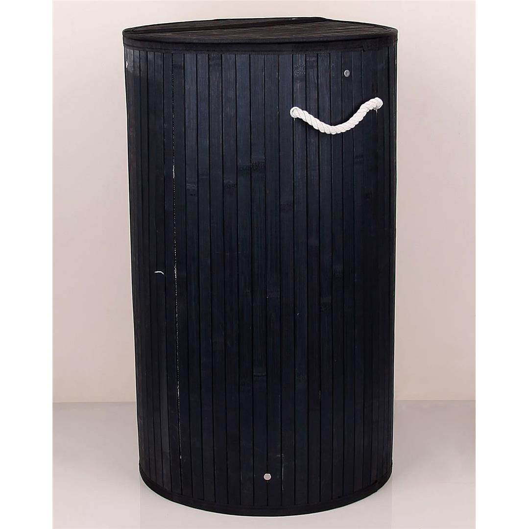 Bambu Yuvarlak Siyah Katlanır Çamaşır Sepeti 70 cm 