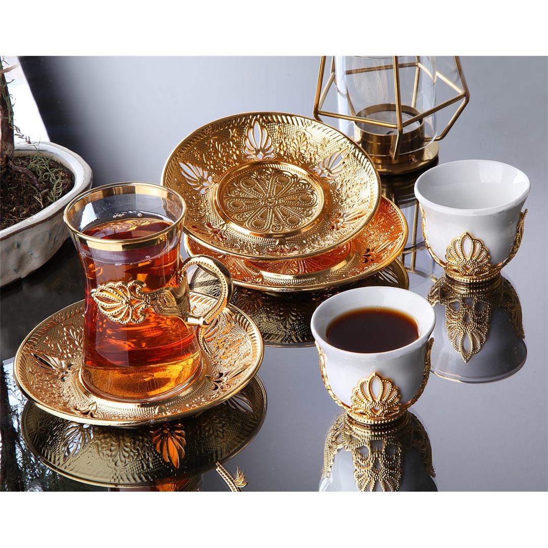 Sefa Heybeli Porselenli18 Parça Çay Seti – Altın