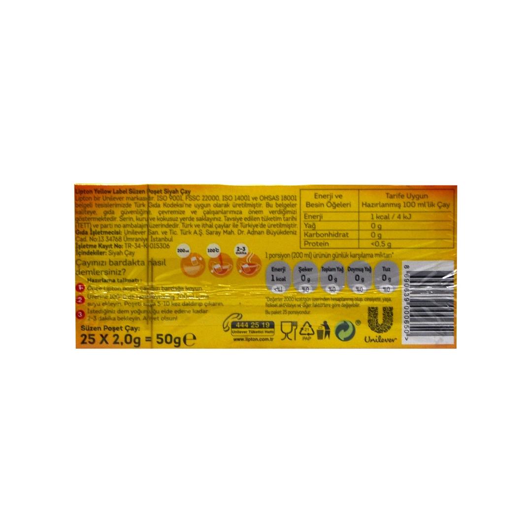 Lipton Yellow Label 25'li Bardak Poşet Çay 50 gr
