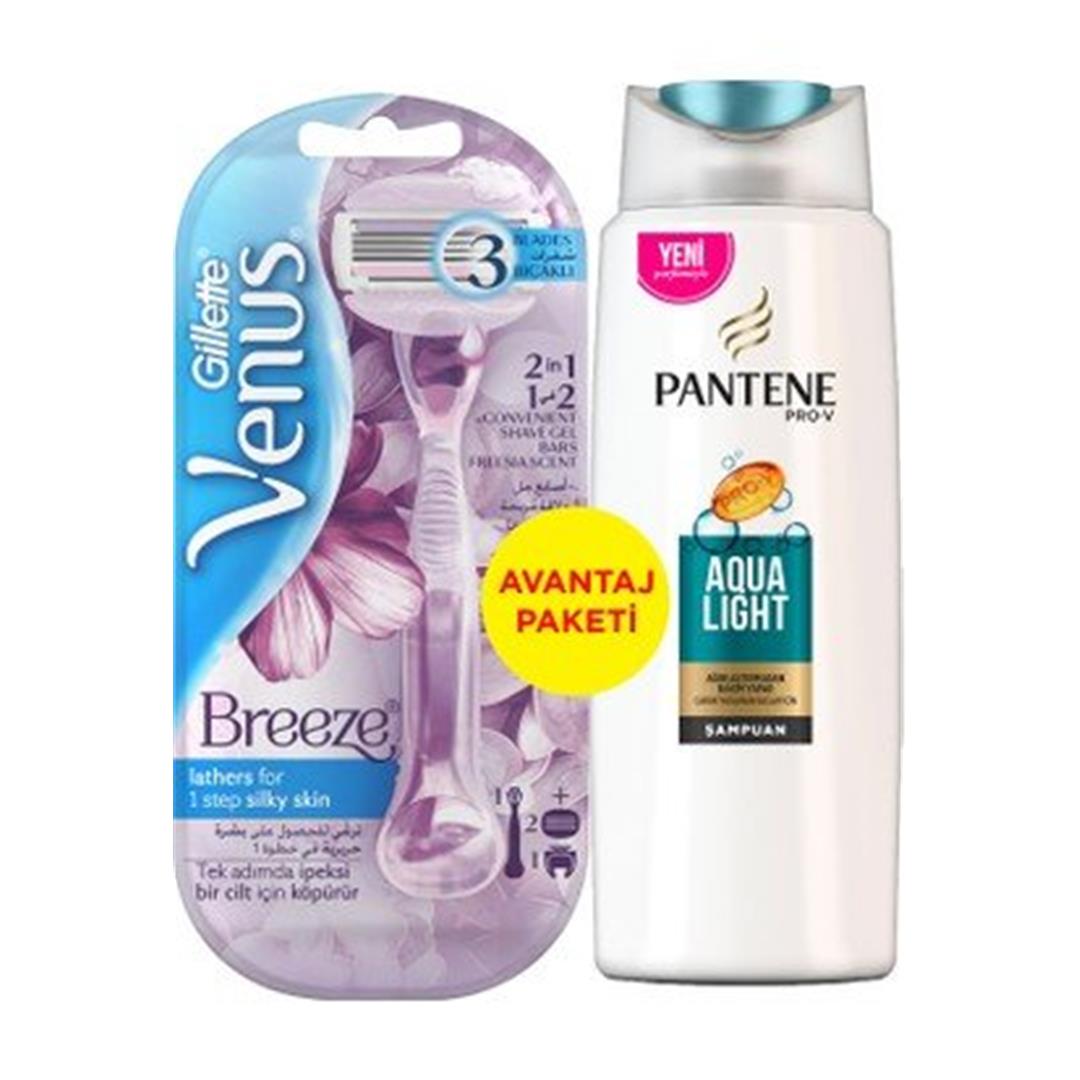 Gillette Venus Breeze Kadın Tıraş Makinesi Yedekli + Pantene Şampuan Aqualight 360 ml