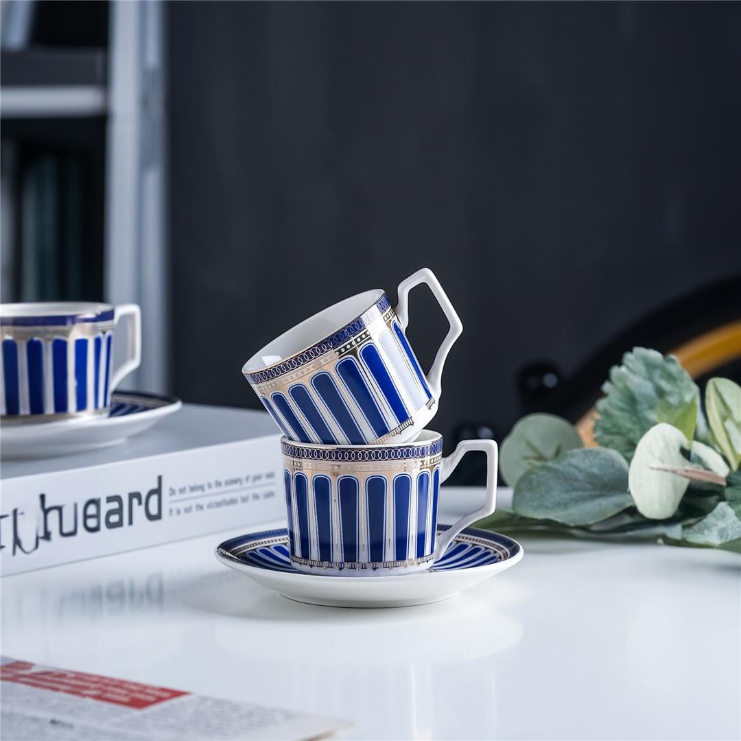 London 6 Kişilik Desenli Kahve Fincan Takımı - Mavi